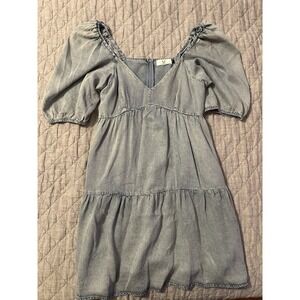 Homebody Puff Sleeve Babydoll Dress Chambray Prairie Boho Small Romantic Peasant